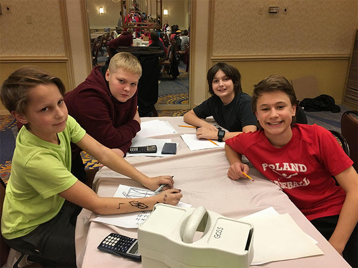 Photo of Whittier Math Club students at a  Math Meet at Holiday Inn by the Bay in Portland.