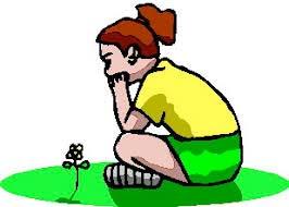 A clipart photo of a girl watching a flower grow - representing patience.